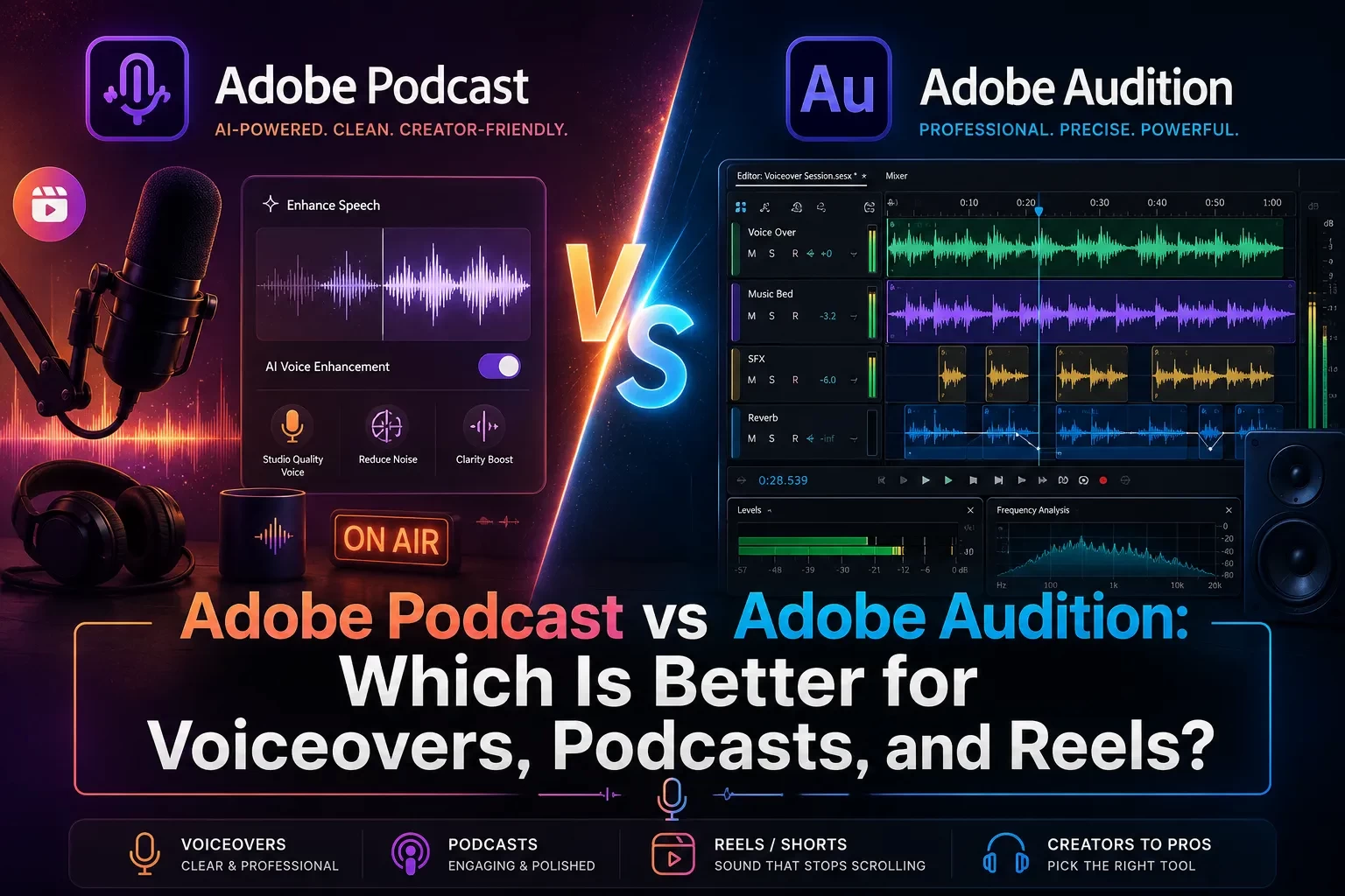 Adobe Podcast vs Adobe Audition: Which Is Better for Voiceovers, Podcasts, and Reels?